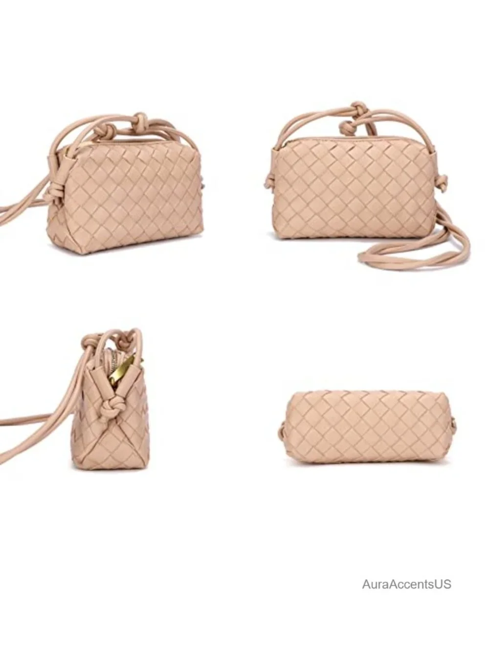 Small Vegan Leather Woven Crossbody Bag with Adjustable Strap